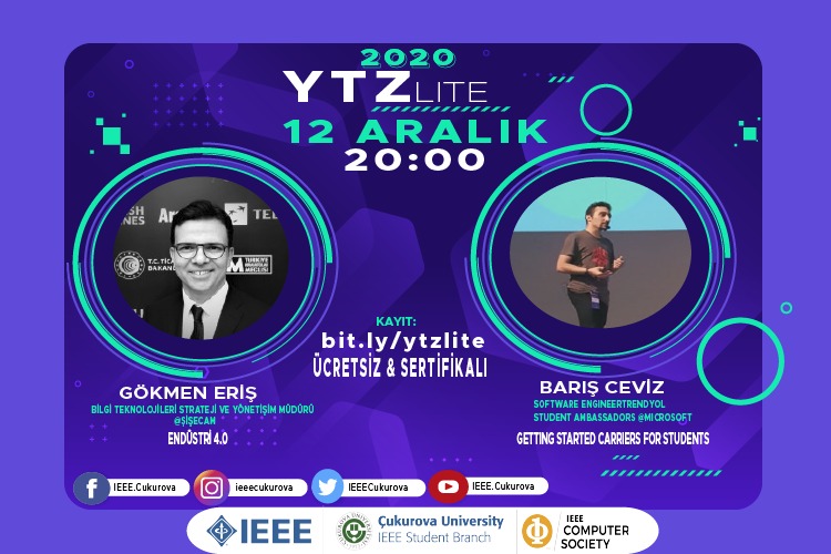Çukurova'nın en büyük,ücretsiz ve sertifikalı yazılım-teknoloji etkinliğini dijital ortama taşıdık!12 Aralık,20:00'de etkinliğimiz konukları:
-Gökmen Eriş
Strateji Müdürü <a href="/TSCFAS/">Şişecam</a> 
-Barış Ceviz
Software Engineer <a href="/Trendyol/">Trendyol</a> 
Kayıt bit.ly/ytzlite
Link bit.ly/ytzliteyayın
