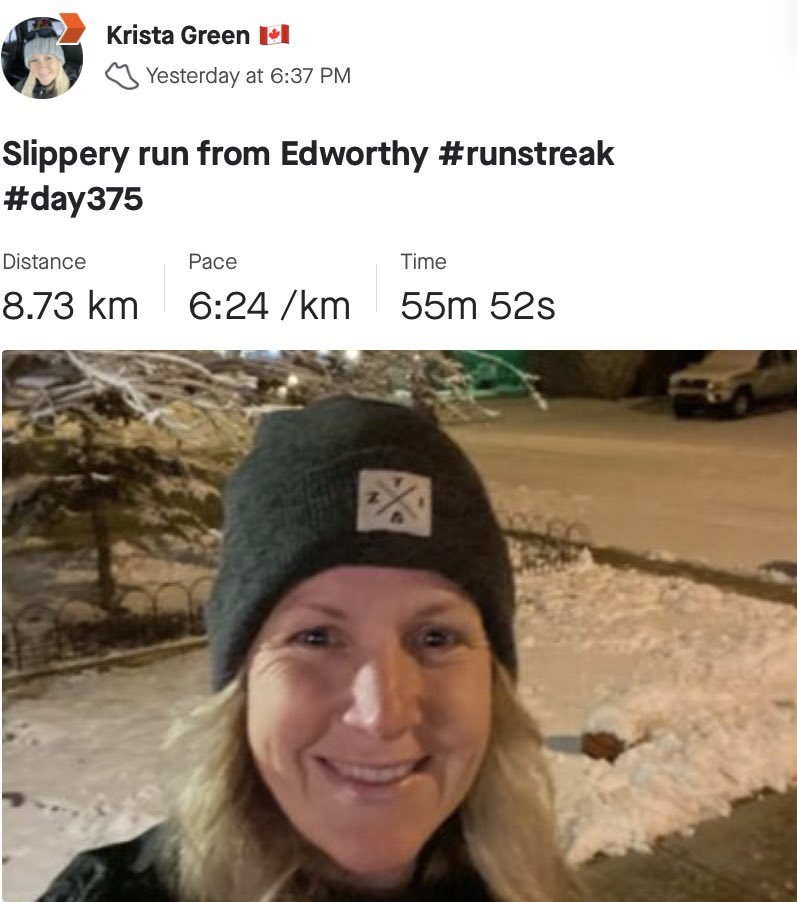 keeprunningkris's tweet photo. Still streaking!! Running on ice sure slows you down but thankfully I stayed upright for the entire run last night! #run #runyyc #edworthy #pathisclearbutslippery #runwithrivs #runstreak #day375 #calgaryrunner #canadianrunning https://t.co/ymvrlPMi8q