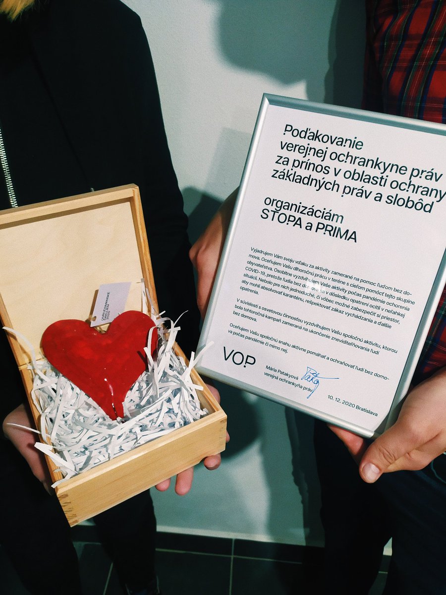 #HumanRightsDay. Slovak Ombudsman of human rights nominate winners STOPA and PRIMA as organizations of the year 2020. She reflect our work and our campaign "Invisible visibility" under #endstreethomelessness Campaign.  #WorldHabitat #homelessness