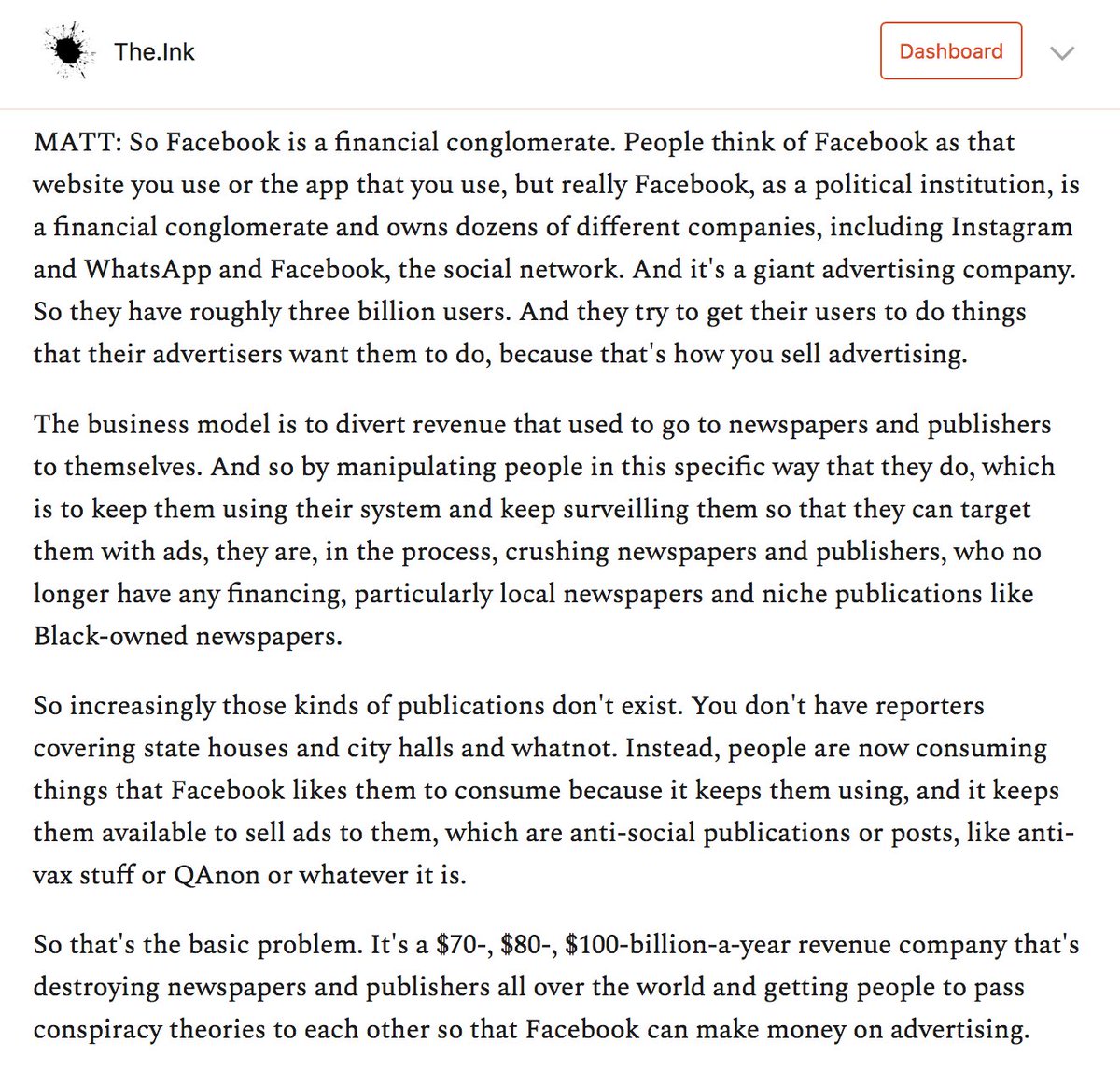 If you want to understand this antitrust case, you have to understand what Facebook actually is, and most of us don't.  @matthewstoller breaks it down here."Facebook is a financial conglomerate." https://the.ink/p/we-can-have-democracy-or-we-can-have