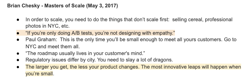 2/  @bchesky on  @mastersofscale (May 2017):“If you’re only doing A/B tests, you’re not designing with empathy.” https://podcasts.apple.com/us/podcast/masters-of-scale-with-reid-hoffman/id1227971746?i=1000471369905
