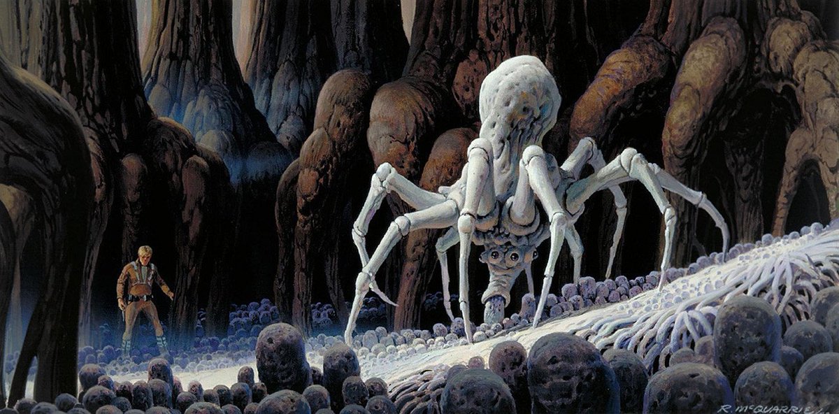 Advent Calendar: The Art of Ralph McQuarrie.Dec 10: Knobby white spider - The Illustrated Star Wars Universe (1995)This concept inspired the Krykna from Rebels (2014-2018) and the Ice Spiders seen recently in  #TheMandalorian  