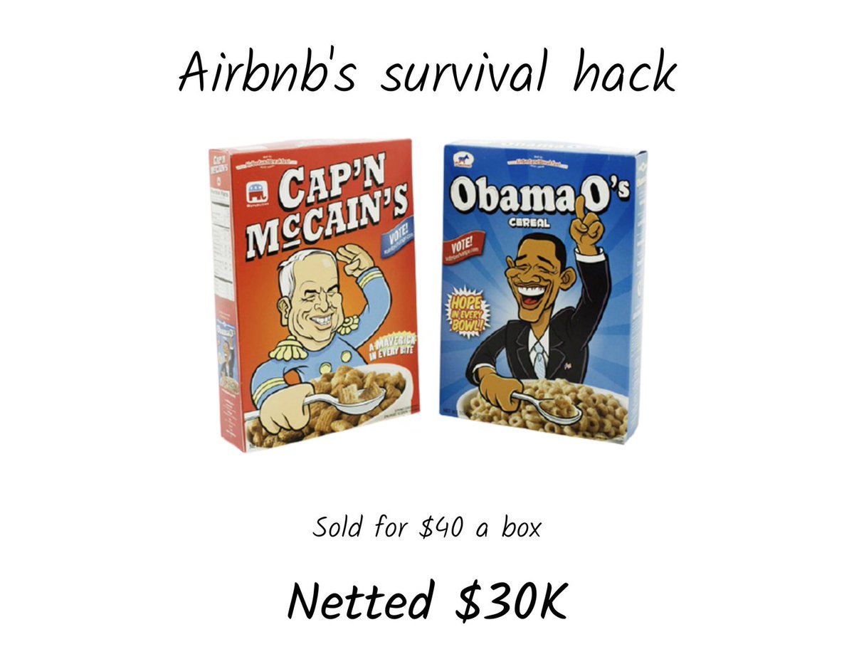3/  @jgebbia on  @HowIBuiltThis (August 2017):In 2008,  @jgebbia and  @bchesky sold breakfast cereal - Obama O's and Cap'n McCains - to raise money. Their hustle and grit impressed  @paulg and helped them land a spot in  @ycombinator.