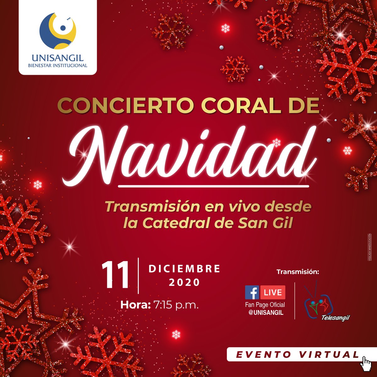 Recibamos las fiestas de fin de año, con el tradicional Concierto Coral de fin de año. Los invitamos a participar de forma virtual mañana 11 de diciembre, desde las 7:15 p.m. 

#UNISANGILUnidaEnNavidad