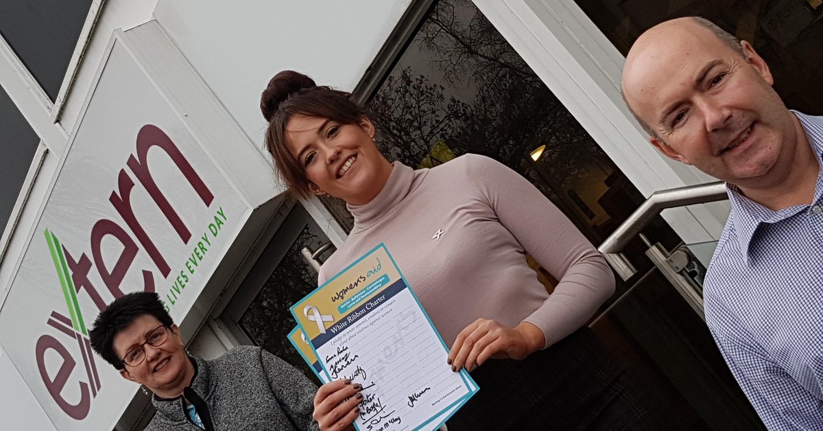 womensaidabcln's tweet photo. Leading social justice charity, Extern joins with Women's Aid ABCLN to sign the White Ribbon Charter making the pledge to never commit, condone or remain silent about violence against women. Read: https://t.co/WZl6MfMTA1 #WeAreWomensAid #WhiteRibbon #SafeEmployer #16Days https://t.co/60TxKN6emn