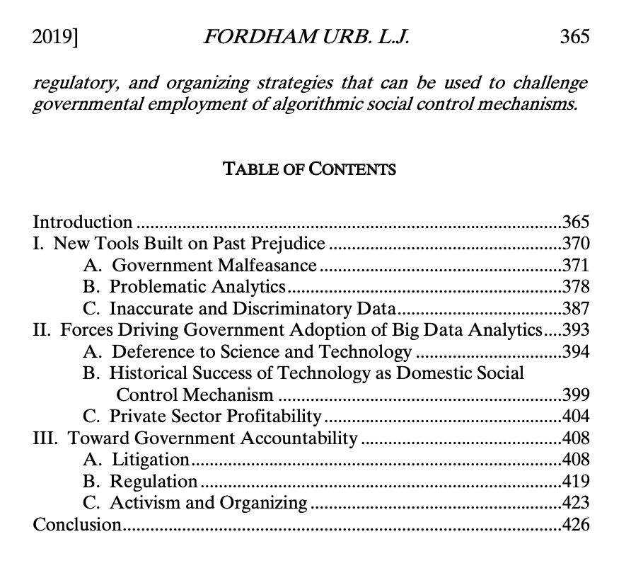 Parce que le phénomène dépasse nos frontières, quelques lectures (sélectives) qui offrent une perspective comparatiste .1/ Sarah Valentine, Impoverished Algorithms: Misguided Governments, Flawed Technologies, and Social Control, 46 Fordham Urb. L.J. 364 (2019).
