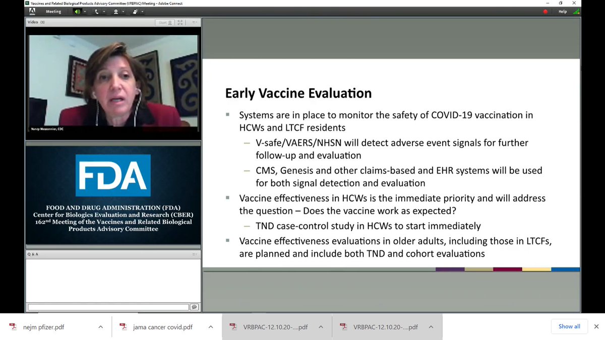  @DrNancyM_CDC said post-authorization studies should measure whether the vaccines works as well as expected in health care workers and nursing home residents. "We expect those studies to start immediately."  #VRBPAC