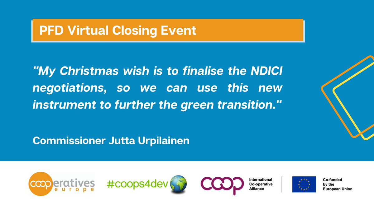 CoopsEurope's tweet photo. The #PFDVirtual closing event has just ended.👇
👉#Cooperatives are great partners in achieving a just green transition! 🌱
🔎To cite an example: discover the actions of #CEDP member @REScoopEU, which aims to achieve energy democracy!💡👀🔗https://t.co/hmkpxvwBD4
#coops4dev🌍 https://t.co/qV0I33qKK0