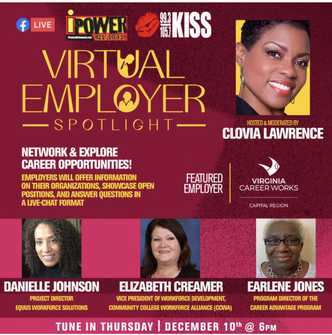 Join us Tonight on Facebook live as we discuss resources for employment and training! @KissRichmond @iPowerRichmond @COMMUNITYCLO #workforcedevelopment #vcwcapital #ccwa #training #jobs #careers