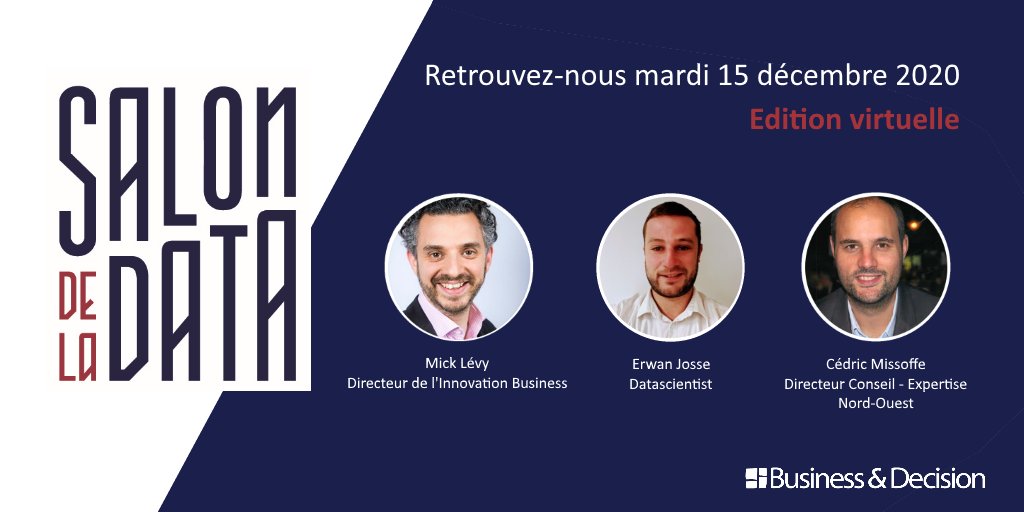 Conférence 🎙 Topic &amp; sentiment Analysis : apprenez à écouter vos clients grâce à l'IA, par <a href="/ErJosse/">Erwan JOSSE</a> et <a href="/cedric_missoffe/">Cédric Missoffe</a> le 15 décembre à 16h45 au #SalonData2020 100% virtuel 👉 Inscriptions : bit.ly/33yQoUI