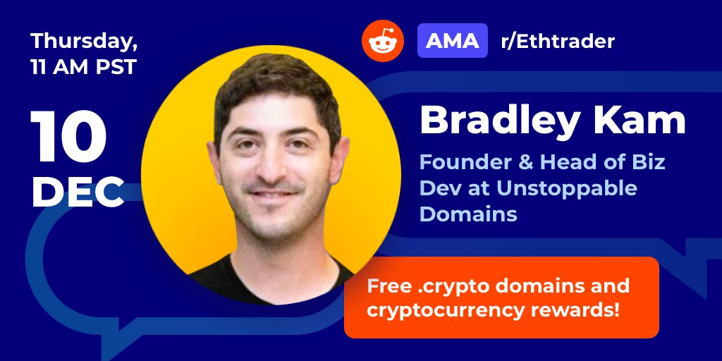 Unstoppable Domains On Twitter Join Our Ama On Reddit R Ethtrader To Learn More About Blockchain Domains And The Decentralized Web Ask Brad A Question And Receive A Free Crypto Domain And Cryptocurrency