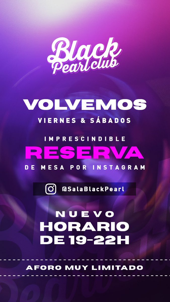 Nuevos horarios, nuevos tiempos, nueva normalidad...

ESTAMOS DE VUELTA!!

Reserva tu mesa vía Instagram📨

instagram.com/salablackpearl/