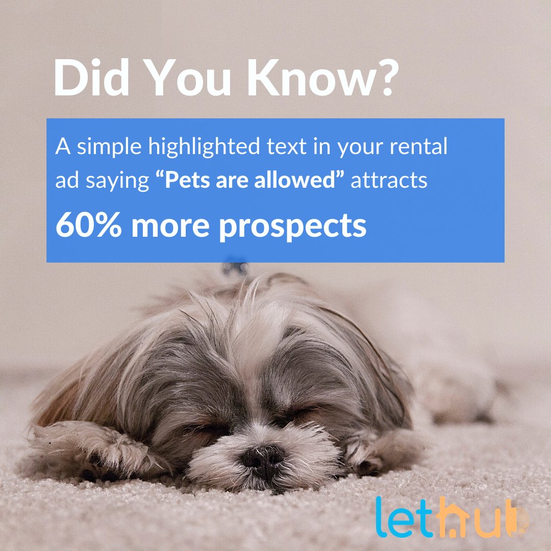 💡 Tip of the day: Pet-friendly units attract 60% more prospective renter leads!
Are you highlighting this in your rental ads clearly? 🐶🐱

Learn more tricks for creating the best rental ads at bit.ly/37Rp9WG
#propertymanagement #propertymanagers #propertymanagementtips