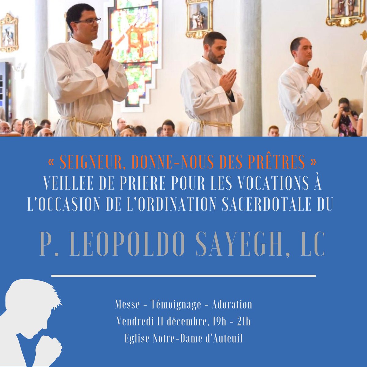 PRogerlc's tweet photo. Veillée de prière demain la veille de l’ordination du @padreleopoldo avec son frère Elias et le P. Andrés Colmenares à Caracas 🇻🇪 https://t.co/vkgWMpa17L