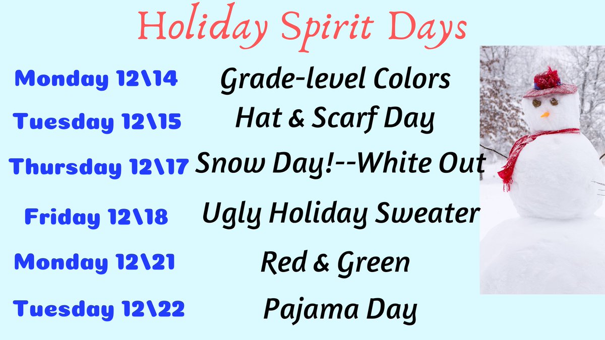 NPHS Spirit Week! Show your Holiday Spirit &amp; NP Pride next week...virtually.