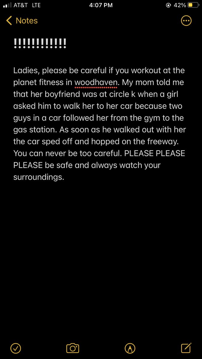 HannahPasko13's tweet photo. PLEASE PLEASE READ THIS!!! Ladies be careful and always make sure you know your surroundings. Lock your door as soon as you get in the car and don’t be distracted when walking to your car. https://t.co/CNtS7mFLc0