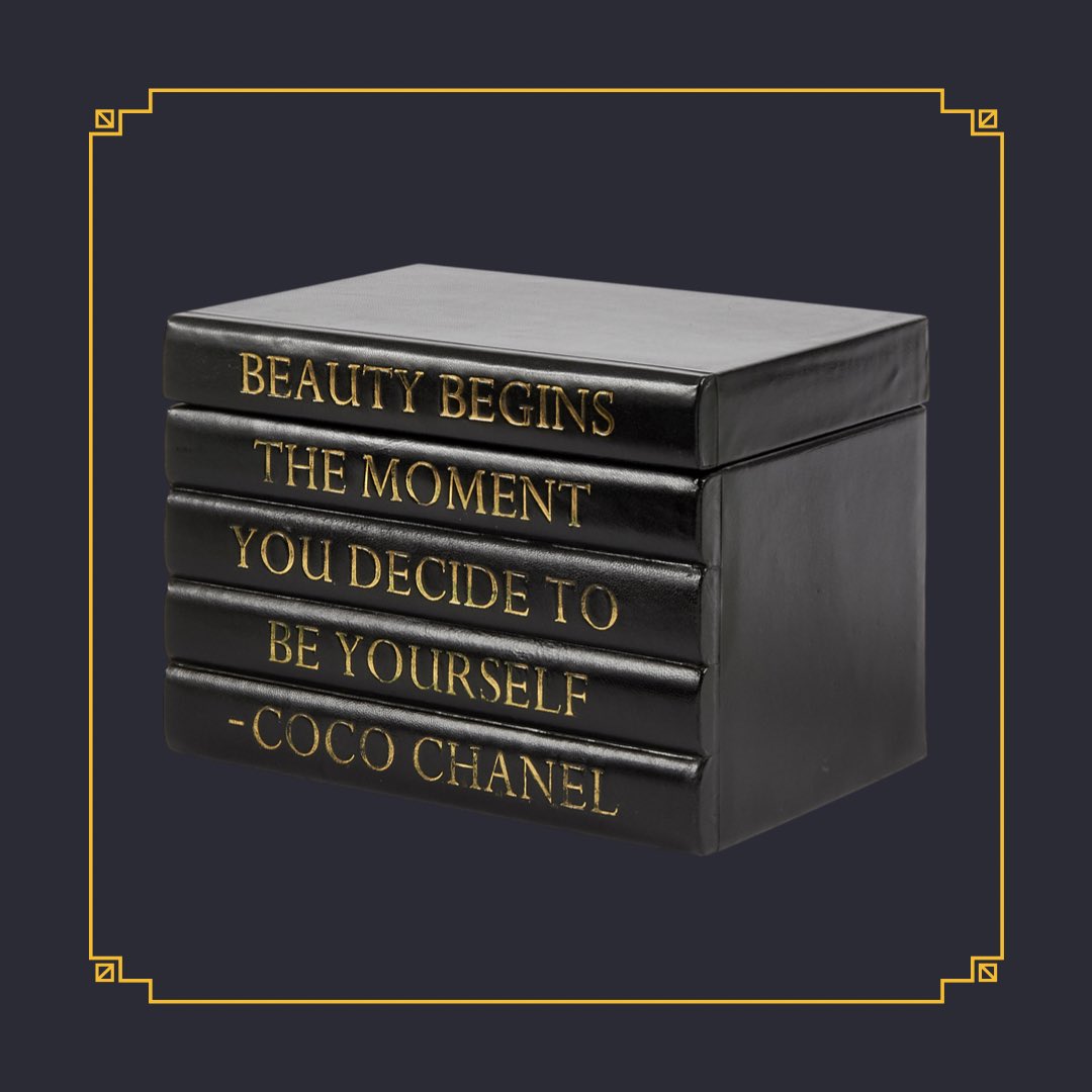 elawrenceltd's tweet photo. Have you checked out our @Velin_Home line? A quick ship line for you to get in time for Christmas! Like this black leather bound box with the ever popular Chanel quote. Makes a great gift!! #CHANEL #giftideas #giftsforher #Christmasgifts #uniquegifts #GiftIdeas2020 #homedecor https://t.co/P7DNEvhoWe