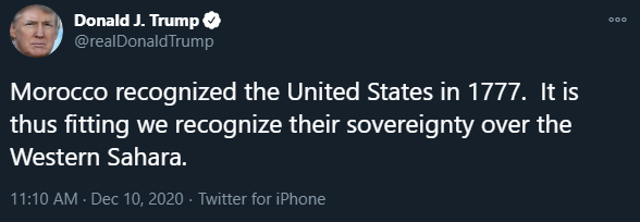 maitelsadany's tweet photo. Because who cares about international law, the right to self determination, and an existing peace plan and referendum process amid a complex history, when this is how US foreign policy gets made. https://t.co/h0pYFY9tmt