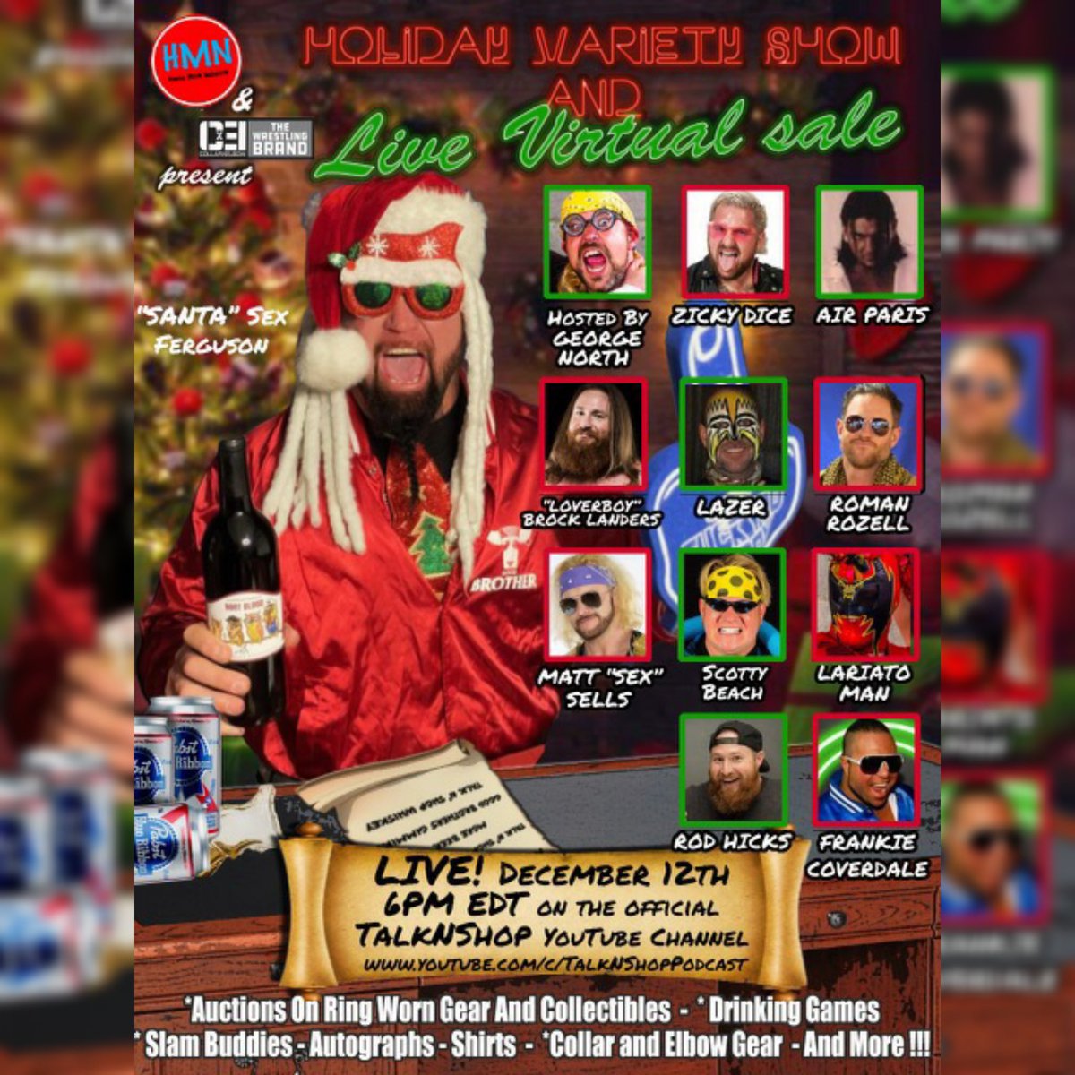 The_BigLG's tweet photo. Saturday 12/12 Virtual Signing & Variety Show @ 6pmEST on @TalknShop YouTube presented by @COLLARxELBOW Merch, ring worn, event used, & more! @ZickyDice @NigelSherrod @Airparis33 @AllSellsFinal @LariatoW @TheRealTTR15 #RIPSEX #talknshopamania2 https://t.co/gMpBcd4h0c