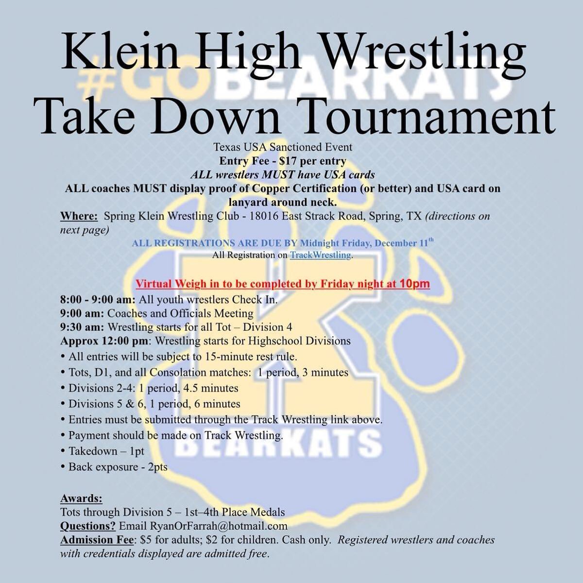 Klein_Wrestling's tweet photo. It’s going down this Saturday!! No on-site registration this year so get on track wrestling before Friday night!! https://t.co/iAEbIxuOdx