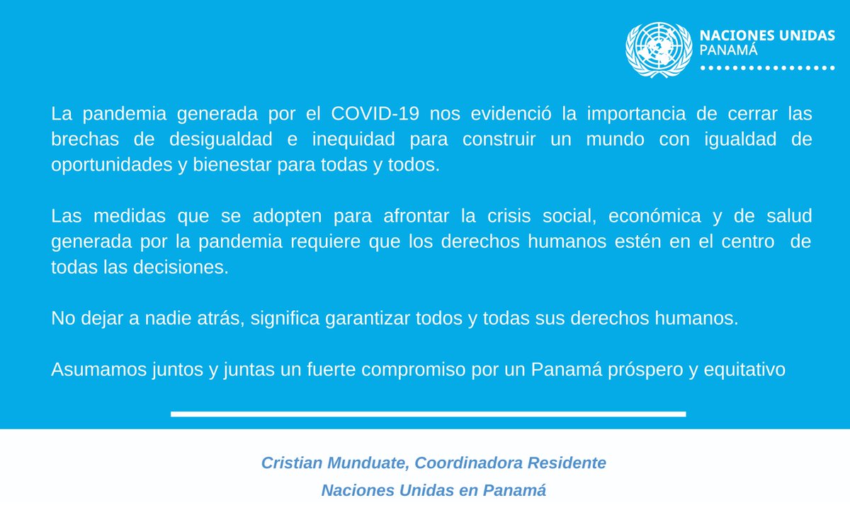 Este año el #DíaDeLosDerechosHumanos se centra en la necesidad de reconstruir un mundo mejor para enfrentar los desafíos generados por #COVID19. 

Compartimos mensaje de la Coordinadora Residente de la ONU en Panamá, Cristian Munduate.