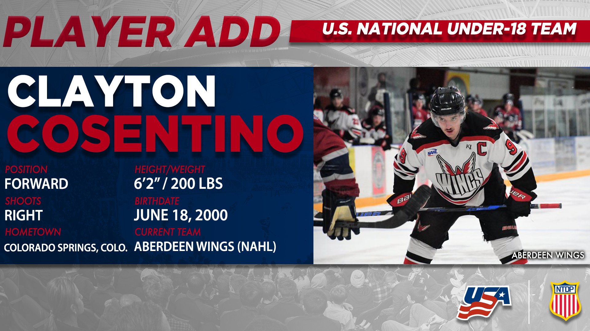 Usa Hockey S Ntdp Player Adds Forward Clayton Cosentino Has Been Added To The U18 Roster For This Weekend S Matchups At Air Force 𝗔𝗡𝗗 Defenseman Jackson Dorrington Will Suit Up
