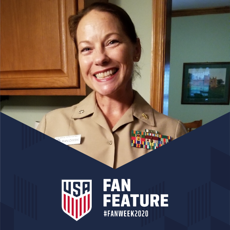 ussoccer's tweet photo. A lifelong passion for service and the beautiful game 🇺🇸⚽️ Don't miss today's #FanWeek2020 feature on recently retired U.S. Navy Commander Ann Marie Raniowski!