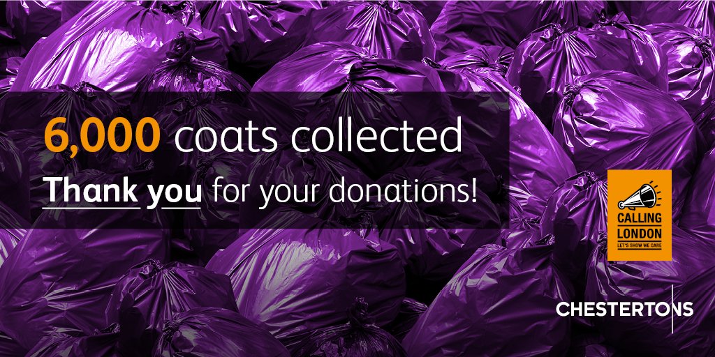 Chestertons's tweet photo. 6,000 COATS COLLECTED FOR @CallingLondonUK! 🧥🎉

THANK YOU to everyone who donated towards our #coatdrive this year! An incredible achievement given the challenges posed by Covid-19. Read more on this year's journey 👉 https://t.co/GVEDwjbr0r

#Chestertons #CallingLondon #London https://t.co/yrqd0WVRFn