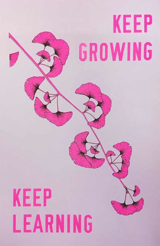 Keep growing, keep learning- a risograph print from <a href="/dreamwildly/">Chebble chaplitz</a> and Laurel Bell justseeds.org/product/keep-g…