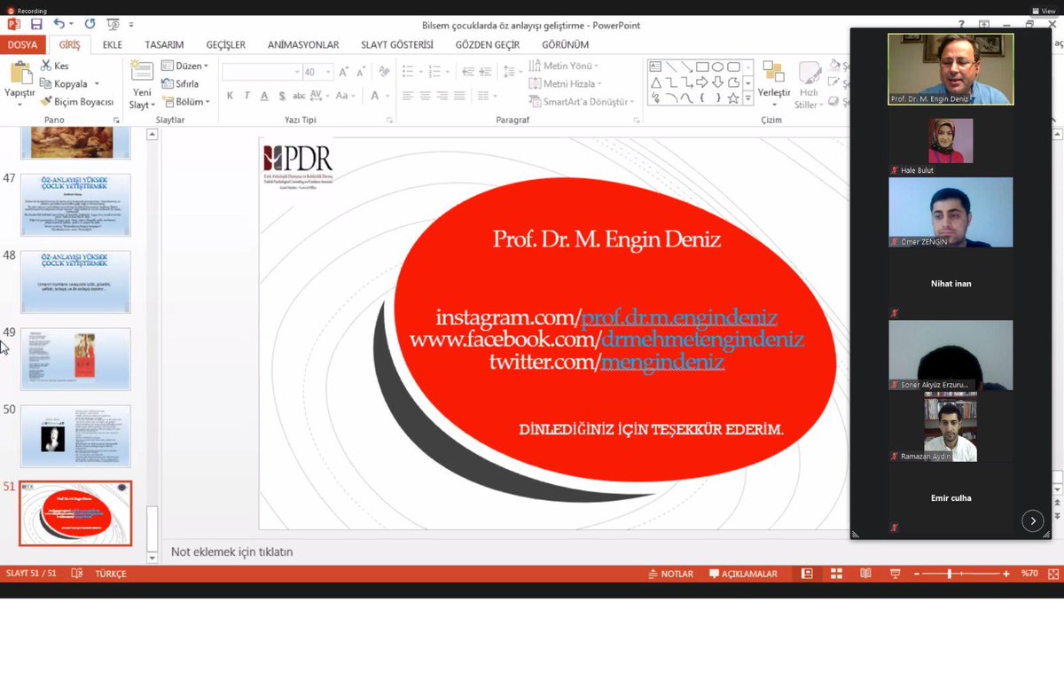 MEB Bilsem psikolojik danışman ve rehber öğretmenlerimize Prof. Dr. Mehmet Engin Deniz tarafından verilen “Öz Anlayışı Yüksek Çocuk Yetiştirmek” konulu çevrimiçi eğitimimizi yoğun katılımla gerçekleştirdik. <a href="/mengindeniz/">Prof. Dr. Mehmet Engin DENİZ</a> @BilsemMeb <a href="/mramazanbarin/">Ramazan Barın</a> <a href="/tcmeb/">Millî Eğitim Bakanlığı</a>