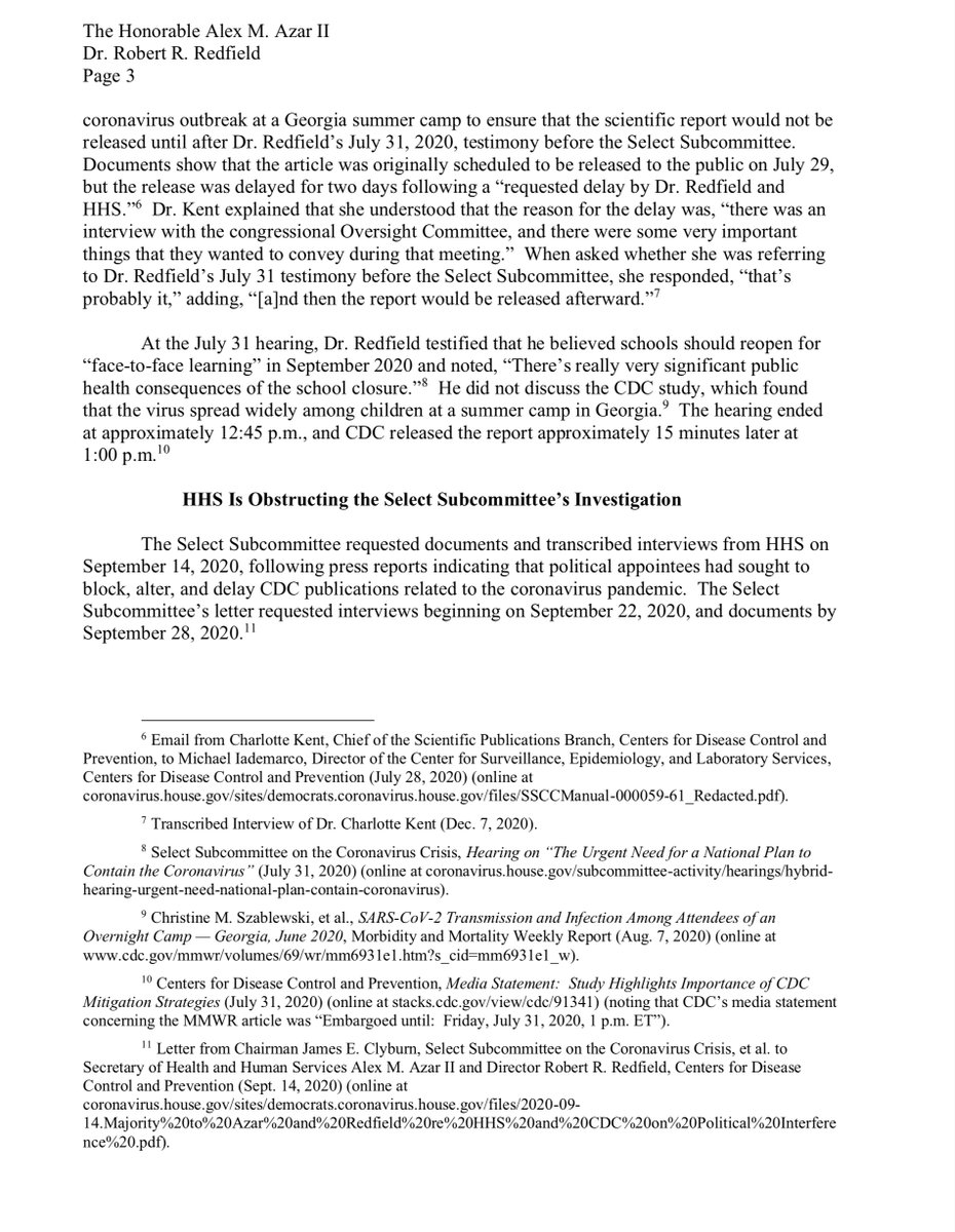 Today’s  @COVIDOversight letters to  @CDCDirector and  @SecAzar You get these letters serve multiple purposes, namely contemporaneously memorializing the Congressional Record, right?I have a red team mtg but I’ll pick this up shortly after I’m out of my mtg https://coronavirus.house.gov/sites/democrats.coronavirus.house.gov/files/2020-12-10.Clyburn%20to%20HHS%20re%20Redfield%20%281%29.pdf