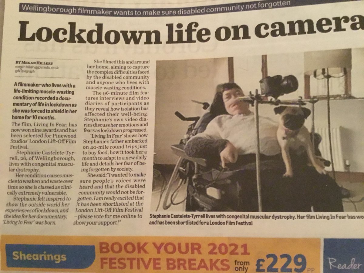 StephCastelete's tweet photo. Look who's in the paper! @NTelegraph 

#newspapers #FilmTwitter #film #documentaryfilm  #filmfestivals #AwardWinning #Disability #Covid19 #disabilityawareness #RepresentationMatters #ShieldingSavesLives https://t.co/kgeotK99dk