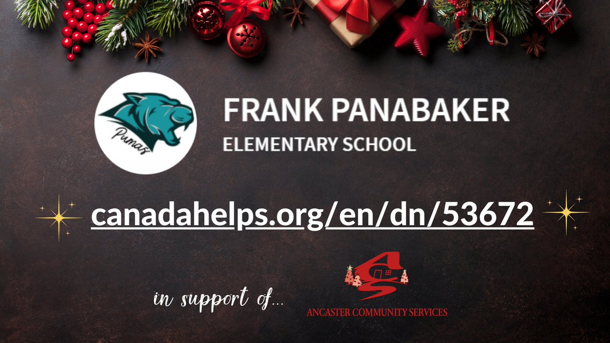 @Panabaker_HWDSB is SO close to reaching their fundraising goal! Thank you to everyone who donated to their Holiday Fundraiser in support of ACS. 🎄

There is still time to give back - if you're part of the #FrankPanabaker family, donate online today at: canadahelps.org/en/dn/53672