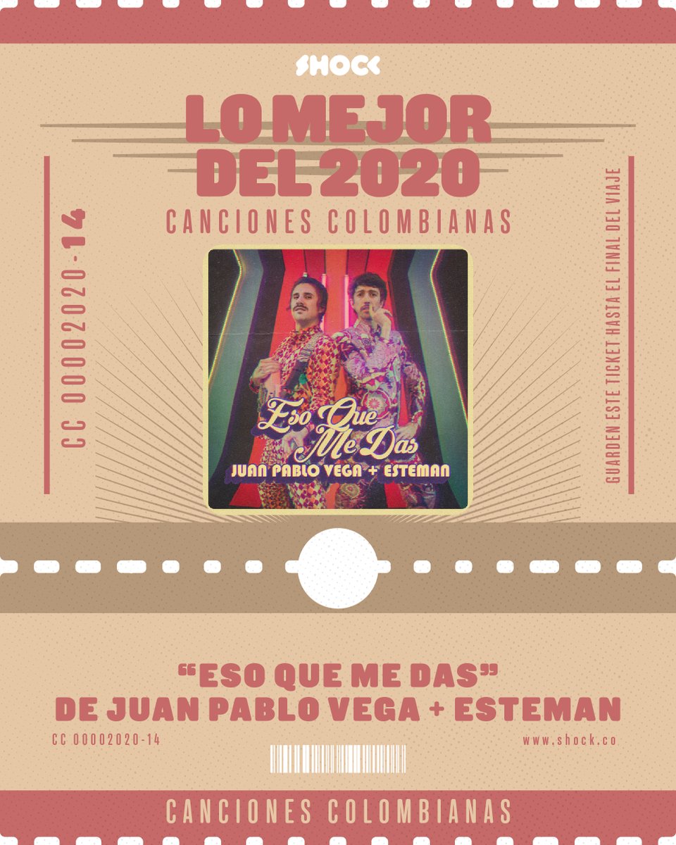 #LoMejorDel2020 - Canciones colombianas

No. 14 - "Eso que me das" de <a href="/JuanPVEGA/">Juan Pablo Vega</a> + <a href="/estemanmusic/">Esteman</a>: "Recibe la influencia de géneros como el Soul y el R&amp;B mezclados con un groove que recuerda los 70 y 80". -<a href="/AlfredLord/">AlfredLord</a>

Conozcan nuestra lista completa, aquí: shock.co/lo-mejor-del-2…