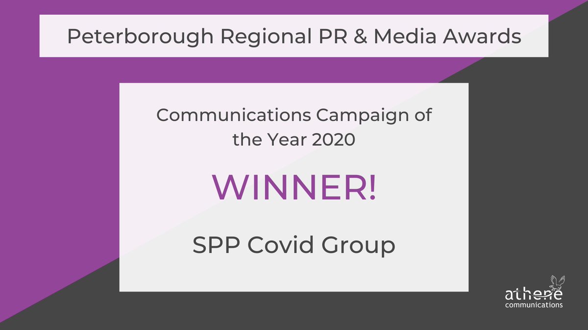 AtheneComms's tweet photo. ... and the winner of the Communications Campaign of the Year is SPP Covid Group. 

Congratulations! 🥳

#PRPR2020 https://t.co/T5l9pQc9Ym