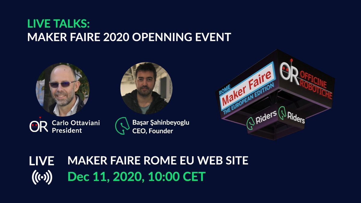 Our CEO, Basar Sahinbeyoglu, and the President of Officine Robotiche, Carlo, will discuss Riders and robotics. Do NOT miss this entertaining talk at buff.ly/3gAfdok!

@officinerobotiche @makerfairerome

#roboticschallenge #technology #roboticscompetition