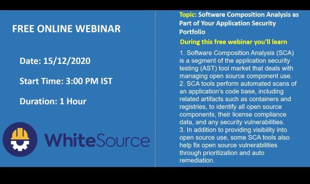 waransivanesh's tweet photo. webinar on - "Software Composition Analysis as Part of Your Application Security Portfolio"
Scheduled on December 15th at 3.00 PM IST
Register : https://t.co/1MBUmXjURm
#Meteonic #MeteonicInnovation #whitesource #OpenSource #opensourcesecurity #opensourcesoftware #cve https://t.co/PlFnAYJ2qT