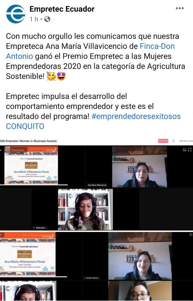 ¡Grandes resultados de las iniciativas de <a href="/TurismoEc/">Viceministerio de Turismo Ecuador 🇪🇨</a>! La ganadora de #EmprendeTurismoEc 2018, Ana María Villavicencio, de Finca Don Antonio, fue reconocida a nivel internacional. Ella recibió apoyo del Ministerio en el proceso de incubación. ¡Felicitaciones por este nuevo logro!