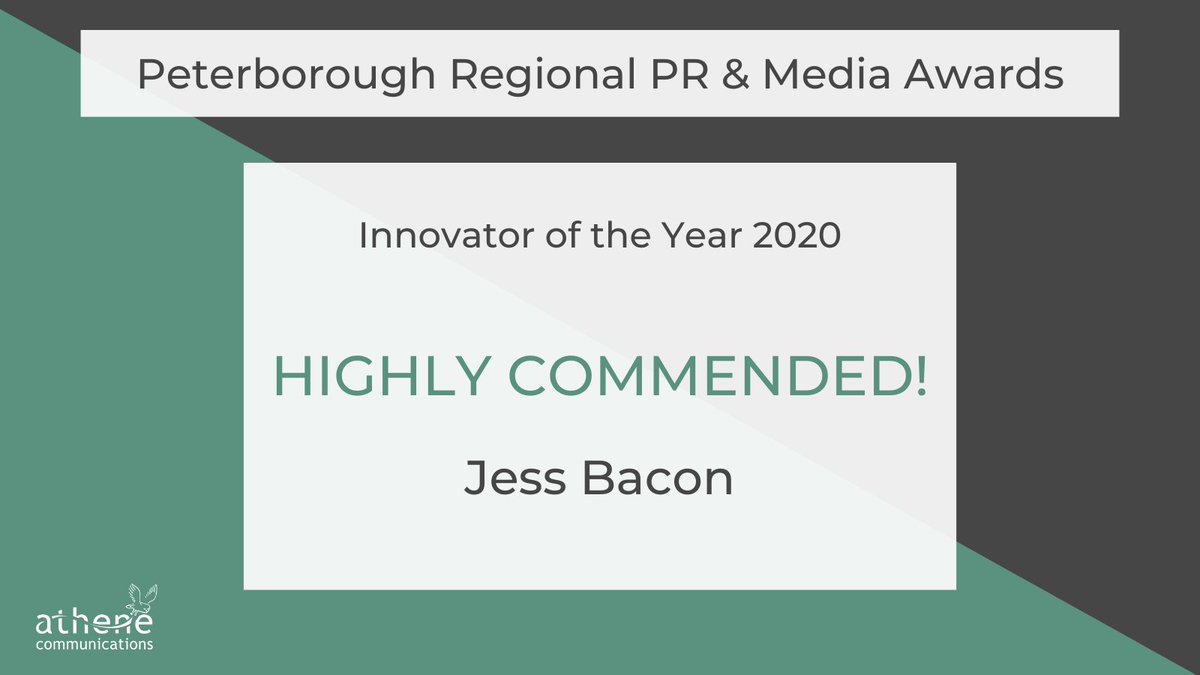AtheneComms's tweet photo. ... the third award this evening is for Innovator of the Year.

Highly commended is Jess Bacon.

Great work!

#PRPR2020 https://t.co/nJa0PXN16n