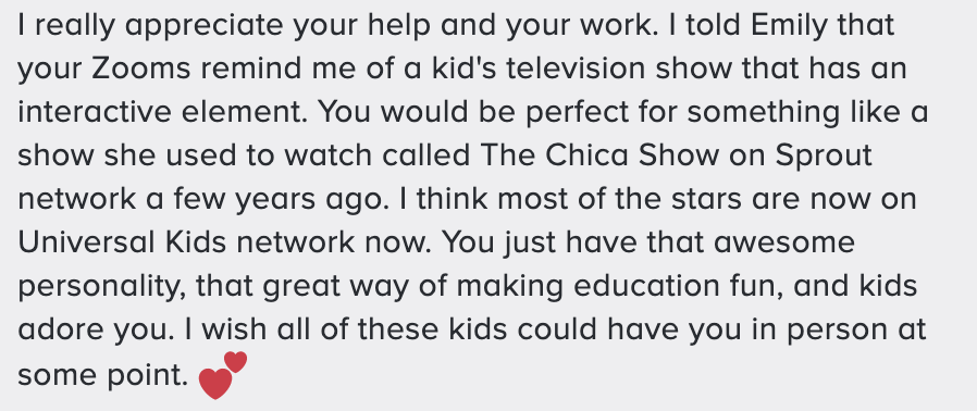 I love getting compared to a children's TV show character 😂 I always tell people that I feel like teaching is kinda like being an actor (especially virtually). You've got to turn up the energy and enthusiasm and help students be excited about the content.