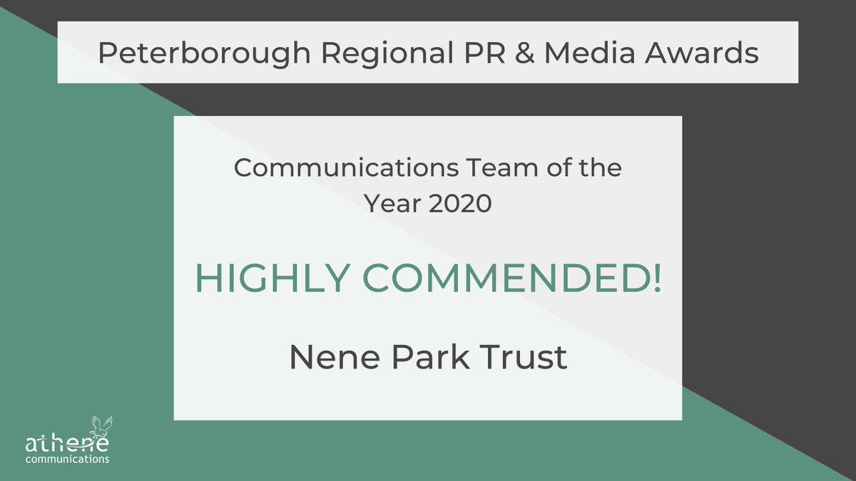 AtheneComms's tweet photo. The next award is for Communications Team of the Year 2020.

Highly Commended is Nene Park Trust @NeneParkPboro 

Congratulations!🎉

#PRPR2020 https://t.co/oFzU8otQOL