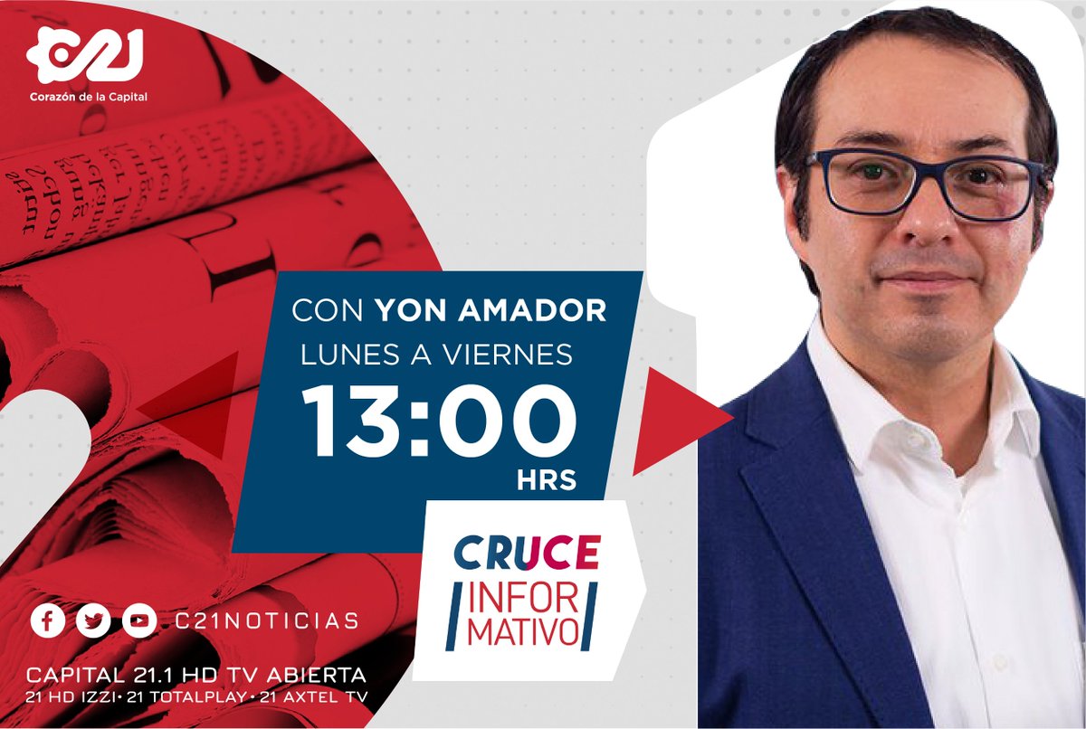 Capital21_Tv's tweet photo. #QueNoSeTePase 📢 Ya casi es hora del mejor noticiero vespertino.
Acompaña a @YonAmador a las 13:00 hrs. Hoy analizará:
➡️#ConduceSinAlcohol de la @SSC_CDMX
➡️Localizan sin vida a #SandraIbeth, profesora del @IPN_MX
➡️La #BasilicaDeGuadalupe estará cerrada este #12deDiciembre https://t.co/osgHuF8h0O