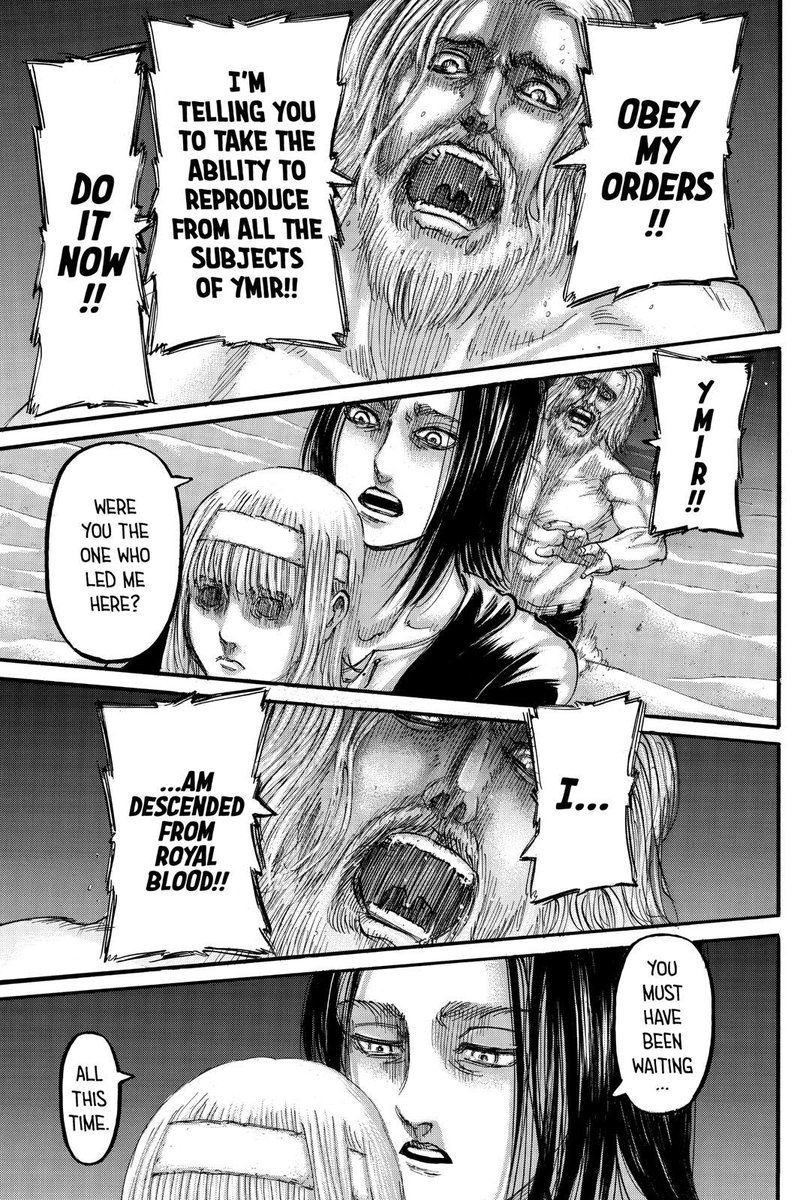 They’re two individuals who compliment and NEED each other to reach the freedom they want. Ymir had the power, but lacked the courage, whereas Eren had the courage, but he lacked the power. That’s why Ymir was calling out to Eren, that’s why she brought him to the paths.