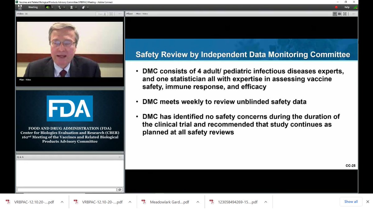  @pfizer said the study's data and safety monitoring board continues to meet and review study.  #VRBPAC