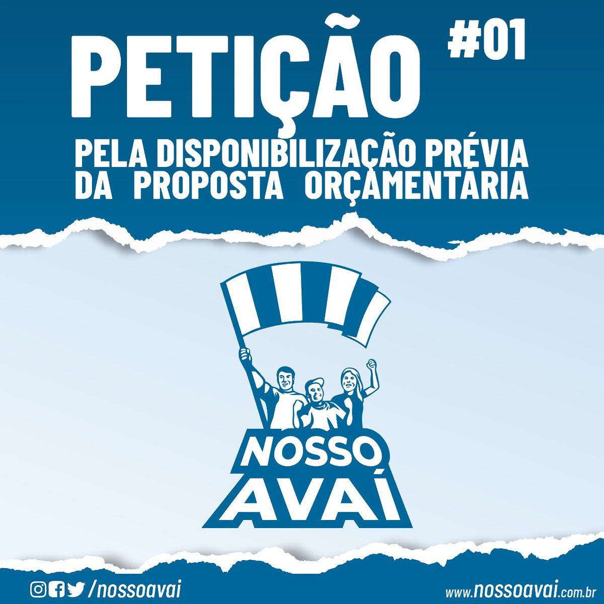 NOSSA PRIMEIRA PETIÇÃO! ASSINE!
nossoavai.com.br/peticoes

Em breve, o Conselho Deliberativo do Avaí votará a previsão de orçamento para o ano de 2021, algo importantíssimo para o planejamento e a saúde financeira do clube.