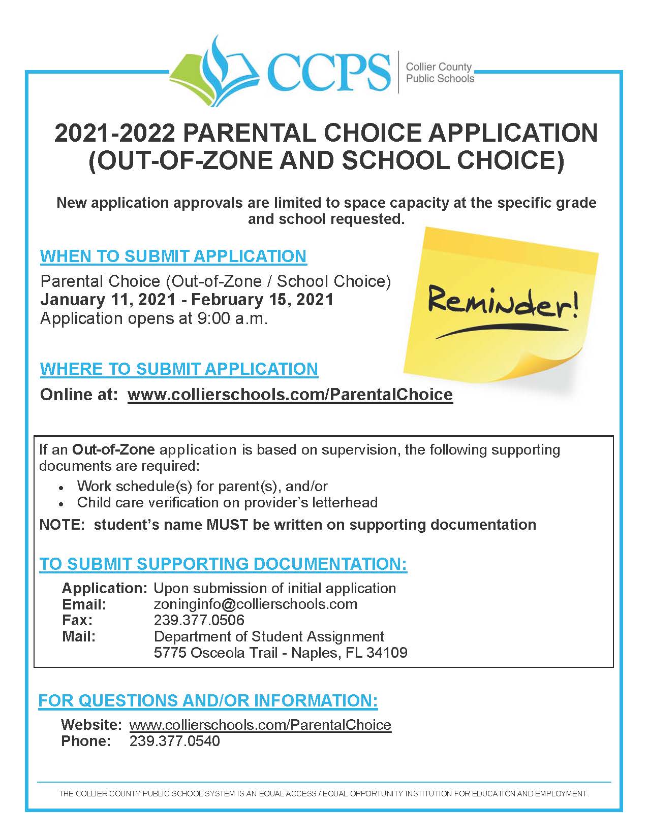 Collier County Public Schools We Will Begin Accepting Parental Choice Out Of Zone School Choice Applications For The 21 22 School Year On Jan 11 At 9am The Application Window Will Remain Open Through