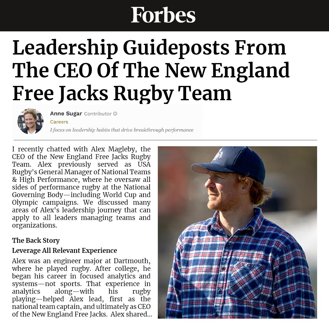 Free Jacks CEO <a href="/AlexMagleby/">Alex Magleby</a> sat down with <a href="/Forbes/">Forbes</a> Anne Sugar to share his leadership tenets and discuss how both business leaders and a professional athletes can leverage success systems to help build a high functioning team.

➡️ Full article here: 
forbes.com/sites/annesuga…