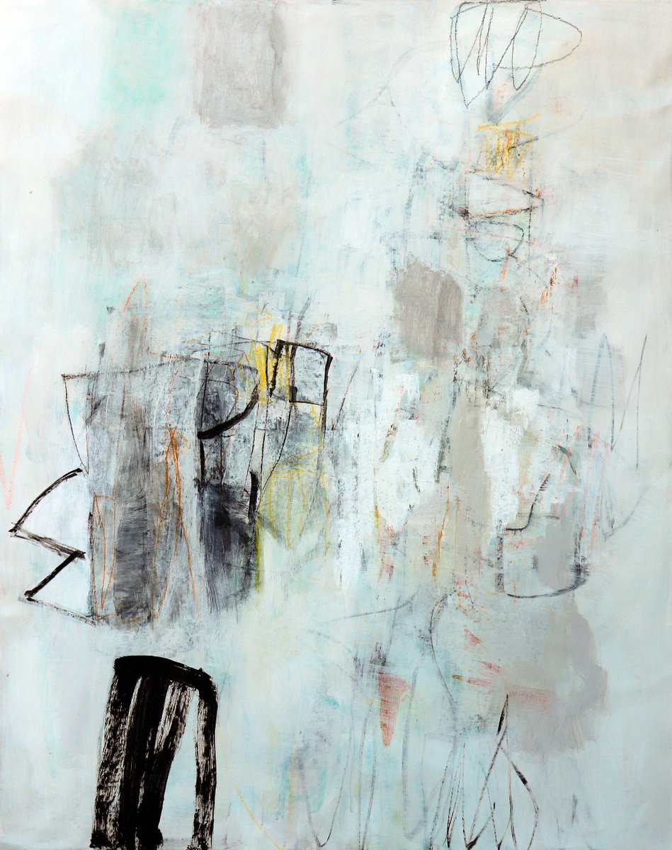 Julie Schumer (abstract) and James Koskinas (portrait) pride themselves on painting close together but in different styles. Their words.