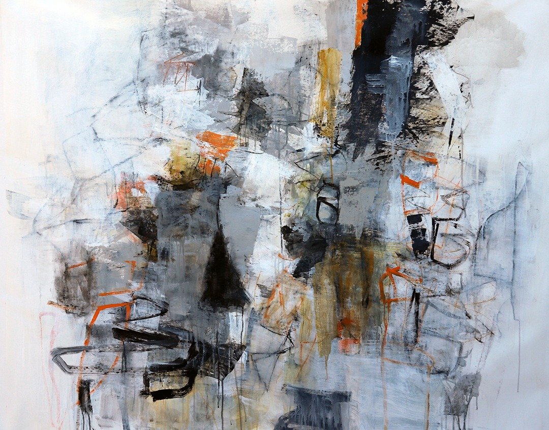 Julie Schumer (abstract) and James Koskinas (portrait) pride themselves on painting close together but in different styles. Their words.