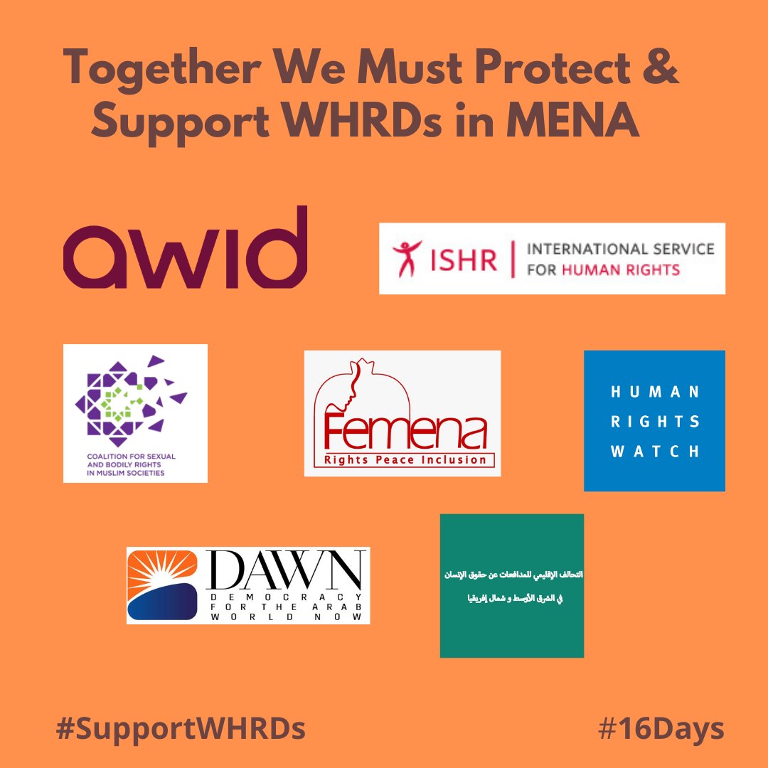 On #internationalhumanrightsday2020 we join 6 rights organizations to urge government action, support & protection for WHRDs in MENA region who are facing unprecedented pressure & violence.
 
Read our statement here: bit.ly/2VZAxKD

#SupportWHRDs